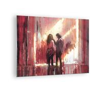 Quadro su Vetro 70x50cm Coppia artistico illustrazione amante Stampe Murale
