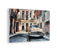 Quadro su Vetro 70x50cm Cubano auto case popolari Stampe Immagini Moderni Murale