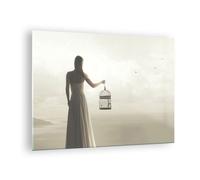 Quadro su Vetro 70x50cm Donna Gabbia Uccello Stampe Immagini Moderni Murale