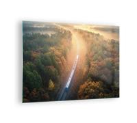 Quadro su Vetro 70x50cm Ferrovia autunno sole Stampe Immagini Moderni Murale