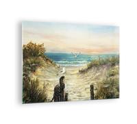 Quadro su Vetro 70x50cm Impressionismo Gabbiani Costa Stampe Moderni Murale