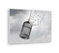 Quadro su Vetro 70x50cm Libertà gabbia uccelli Stampe Immagini Moderni Murale