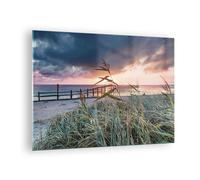 Quadro su Vetro 70x50cm Spiaggia Erba Orizzonte Stampe Immagini Moderni Murale