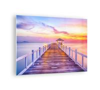 Quadro su Vetro 70x50cm Tramonto acqua ponte orizzonte Stampe Moderni Murale