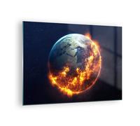 Quadro su Vetro 70x50cm Universo Terra Fuoco globo Stampe Moderni Murale