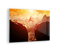 Quadro su Vetro 70x50cm Uomo montagna libertà Stampe Immagini Moderni Murale