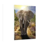 Quadro su Vetro 80x120cm Animali Africa elefante camminare Stampe Moderni Murale