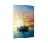 Quadro su Vetro 80x120cm Barca a vela Ovest Il Sole Stampe Moderni Murale