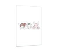 Quadro su Vetro 80x120cm Conigli cappelli illustrazione bambini Stampe Murale