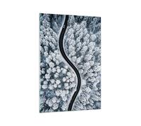Quadro su Vetro 80x120cm Foresta Inverno Strada Stampe Immagini Moderni Murale