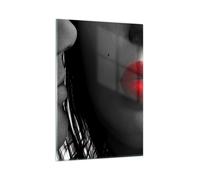 Quadro su Vetro 80x120cm Le labbra rosse i capelli scuri il modelloMurale