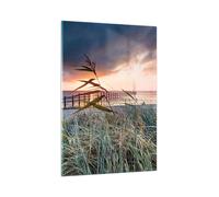Quadro su Vetro 80x120cm Spiaggia Erba Orizzonte Stampe Immagini Moderni Murale