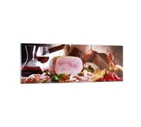 Quadro su Vetro 90x30cm Cibo pasto salsiccia erbe Stampe Immagini Moderni Murale