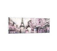 Quadro su Vetro 90x30cm Paris Percorso Illustrazione Eiffle Stampe Murale