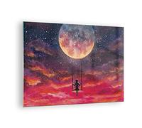 Quadro su Vetro Luna altalena donna Stampe da Parete in Vetro 70x50cm Quadri Moderni Soggiorno Camera da Letto Cucina 1 pezzo Piccoli Decorazione Murale Wall Art Grafica Immagini GAA70x50-5095