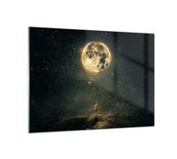 Quadro su Vetro Luna Stelle Immaginazione Stampe da Parete in Vetro 70x50cm Quadri Moderni Soggiorno Camera da Letto Cucina 1 pezzo Piccoli Decorazione Murale Wall Art Grafica Immagini GAA70x50-5249