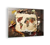 Quadro su Vetro Mondo mappa spezie colori Stampe da Parete in Vetro 70x50cm Quadri Moderni Soggiorno Camera da Letto Cucina 1 pezzo Piccoli Decorazione Murale Wall Art Grafica Immagini GAA70x50-2832