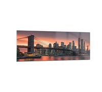 Quadro su Vetro New York ponte notte Stampe da Parete in Vetro 140x50cm Quadri Moderni Soggiorno Camera da Letto Cucina 1 pezzo Grandi XXL Decorazione Murale Wall Art Grafica Immagini GAB140x50-4048