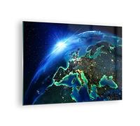 Quadro su Vetro Notte spazio mondo vista Stampe da Parete in Vetro 70x50cm Quadri Moderni Soggiorno Camera da Letto Cucina 1 pezzo Piccoli Decorazione Murale Wall Art Grafica Immagini GAA70x50-2816