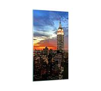 Quadro su Vetro Verticale 45x80cm Stampe da Parete America costruzione tramonto grattacielo Piccoli Decorazione Murale Camera da Letto 1 pezzo Quadri Moderni Soggiorno Immagini Wall Art GPA45x80-2125
