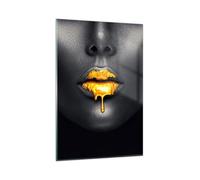 Quadro su Vetro 80x120cm Oro Bocca Nero Stampe Immagini Quadri Moderni Murale