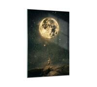 Quadro su Vetro Verticale Luna Stelle Immaginazione Stampe da Parete 70x100cm Quadri Moderni Soggiorno Camera da Letto Cucina 1 pezzo Grandi Decorazione Murale Wall Art Grafica Immagini GPA70x100-5249