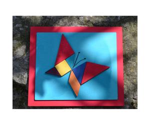 Quadro Tangram La Farfalla 24x28x1,6 cm orizzontale pannello in legno colore rosso i pezzi sono attaccati ed incollati con 7 pezzi del Tangram si possono fare infinite figure