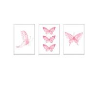 Quadro Tela Astratto Con Farfalla Rosa e Acquerello Poster e Stampe Artistiche Parete Immagini Modulari Nordiche la Camera Letto Dei Bambini Decorazione Della Casa-40*60cm*3pcs (stampa senza cornice)