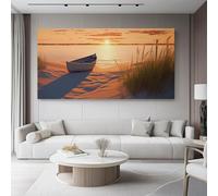 Quadro Tramonto in barca sul lago Arte Murale Arte Murale Vintage su Tela per Camera da Letto Bagno 90L x45l cm Senza Cornice Oro arancione