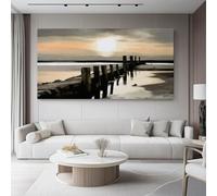 Quadro Tramonto sulla costa Arte Murale Arte Murale Vintage su Tela per Camera da Letto Bagno 60L x40l cm Senza Cornice Grigio arancione