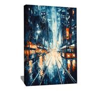 Quadro urbano - Stampa su tela Città - Quadro blu notte - Decorazione da parete astratta - Grande tela da parete Xxl moderna con cornice, decorazione da parete per camera da letto adulto (120 x 80 cm)