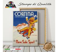 QUADRO VINTAGE CORTINA D'AMPEZZO NEVE SOLE SPORT INVERNO SCI STAMPA TELA CANVAS