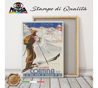 QUADRO VINTAGE DOLOMITI Cortina sci neve inverno STAMPA CANVAS monti discesa