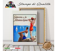QUADRO VINTAGE Genova e la Riviera Ligure Liguria STAMPA TELA CANVAS