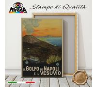 QUADRO vintage GOLFO di NAPOLI VESUVIO vulcano mare lava STAMPA TELA CANVAS NEW