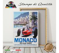 QUADRO vintage Monaco Grand Prix 30 mai 1965 Automobile STAMPA TELA CANVAS TOP