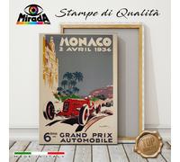 QUADRO vintage Monaco Grand Prix Automobile corsa champion STAMPA TELA CANVAS