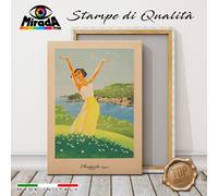 QUADRO vintage Santa Margherita Ligure 1953 Liguria mare sole STAMPA TELA CANVAS