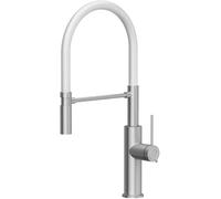 QUADRON GEMMA Q LINE SteelQ, miscelatore da cucina Rubinetto miscelatore 360°, rubinetto da cucina in acciaio inox, funzione QFix, acciaio, altezza: 50 cm, parte della testa: ceramica, finitura bianco