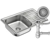 QUADRON lavello a una vasca in acciaio inox | Dimensioni 50 cm Colore: Lino | LOUIS Lavello da cucina | Scarico incluso | Il lavello in acciaio inox si inserisce in un armadio di almeno 50 cm