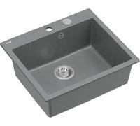 QUADRON Lavello da cucina grigio e acciaio | dimensioni 57 x 50 x 22 cm | Lavello in granito MORGAN 110 Lavello da incasso con foro per rubinetto | Lavello monovasca Lavello da cucina monovasca
