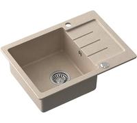 QUADRON Lavello da cucina in granito | dimensioni 44 x 60 x 18,5 cm, beige e acciaio | Lavello JOHNNY 116 in granito Lavello a vasca singola | Lavello da incasso con foro per rubinetto