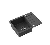 QUADRON Lavello da cucina in granito | dimensioni 44 x 60 x 18,5 cm, nero e acciaio | Lavello JOHNNY 116 in granito Lavello a vasca singola | Lavello da incasso con foro per rubinetto