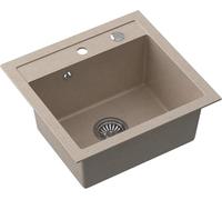 QUADRON Lavello da cucina in granito | dimensioni 47 x 50 x 18,5 cm, beige | Lavello JOHNNY 110 in granito Lavello a vasca singola | Lavello da incasso con foro per rubinetto