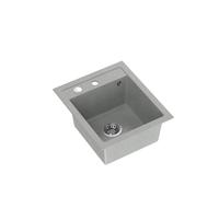 QUADRON Lavello da cucina in granito | dimensioni 50 x 43 x 20,3 cm, grigio e acciaio | Lavello JOHNNY 100 in granito Lavello a vasca singola | Lavello da incasso con foro per rubinetto