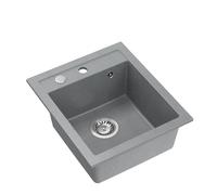 QUADRON Lavello da cucina in granito | dimensioni 50 x 43 x 20,3 cm, grigio e acciaio | Lavello JOHNNY 100 in granito Lavello a vasca singola | Lavello da incasso con foro per rubinetto