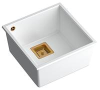 QUADRON Lavello da cucina lavello in granito | dimensioni 41 x 42 x 22,5 cm colore: Bianco E Rame Pvd | DAVID 40 lavello a vasca singola | con sifone manuale
