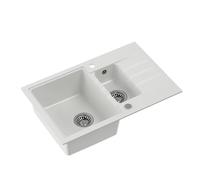 QUADRON Lavello doppia vascaLavello cucina | Dimensioni 78 x 50 x 20 cm, bianco e acciaio | PETER 156 Lavello in granito | Cucina conLavello a doppia vasca | Mobile base da: 60 cm