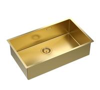QUADRON Lavello in acciaio inox ANTHONY 80 SteelQ, lavello da cucina, lavello a 1 vasca da incasso in 74 x 44 x 20,5 cm, oro PVD, lavello sottopiano, lavello da cucina, per basi da 80 cm di larghezza