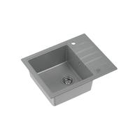 QUADRON Lavello in granito a vasca singola | dimensioni 62 x 50 x 20 cm, colore: Grigio E Acciaio | PETER 116 lavello da cucina a vasca singola | lavello in granito | con sifone e scolapiatti manuali